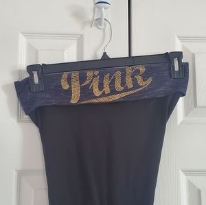 Pink by Victoria's Secret Yoga Pants Leggings Rhinestone Bling Rolled Waistband